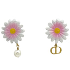 Dior Logo Earrings Gold Plated White Pink