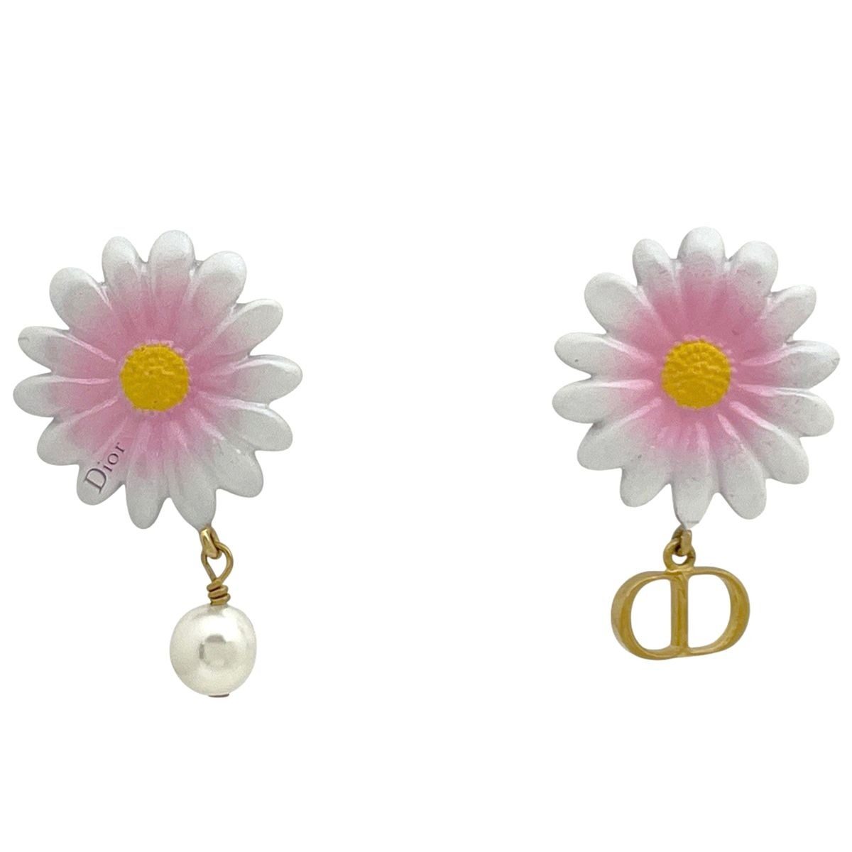 Dior Logo Earrings Gold Plated White Pink
