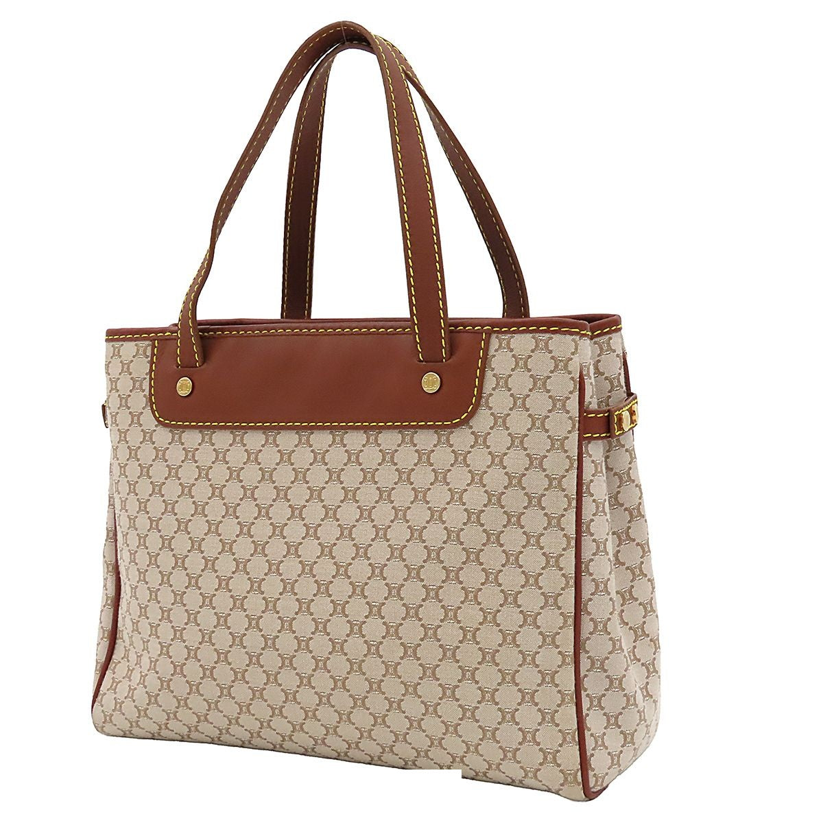 Celine Tote Beige Canvas Leather Macadam Pattern Handbag — view 2