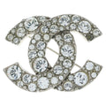 Chanel CC Logo Rhinestone Brooch Pin Badge Silver