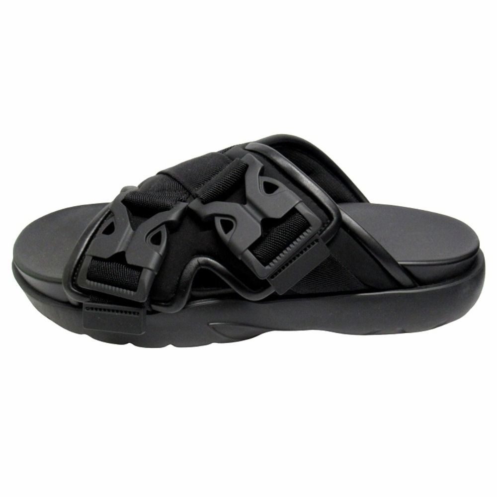 Bottega Veneta Snap Slide Sandals Fabric Leather Platform Shoes 42 Black