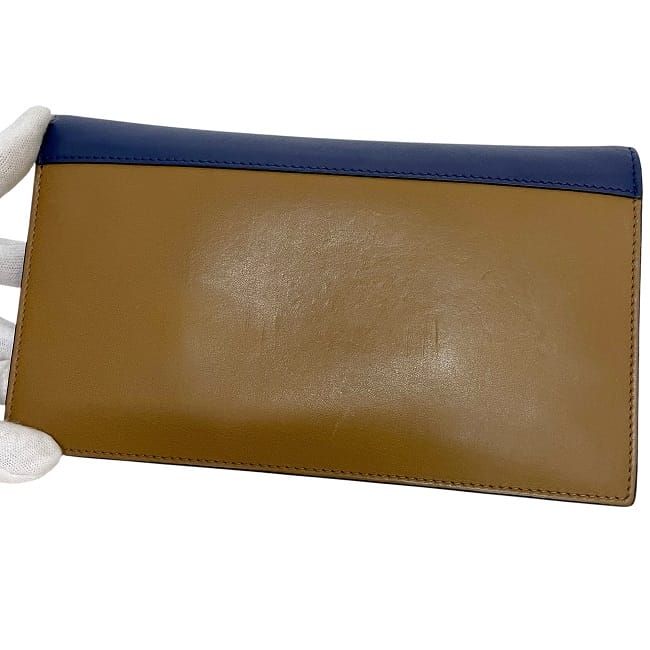 Celine Bifold Long Wallet Brown Navy White Leather — view 9