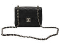 Chanel Mini Quilted 17 Shoulder Bag CC Logo Lambskin Black Silver