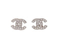 Chanel CC Logo Earrings 09 Rhinestone Metal Silver Clear