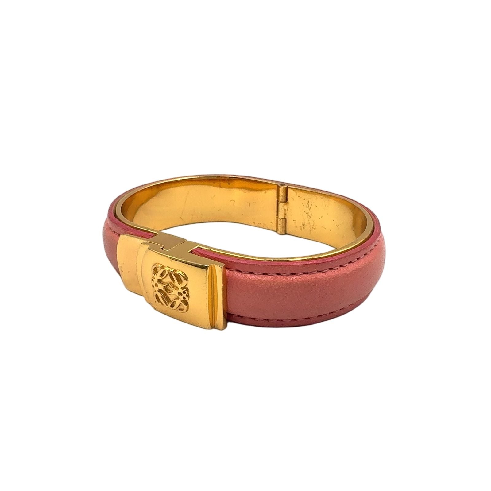 Loewe Anagram Logo Leather Gold Plated Pink Bangle Bracelet — view 2