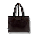 Prada Leather Tote with Pouch Embossed Logo Dark Brown Mini — view 2