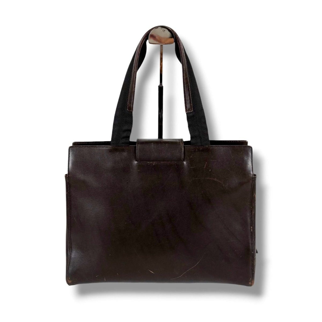 Prada Leather Tote with Pouch Embossed Logo Dark Brown Mini — view 3