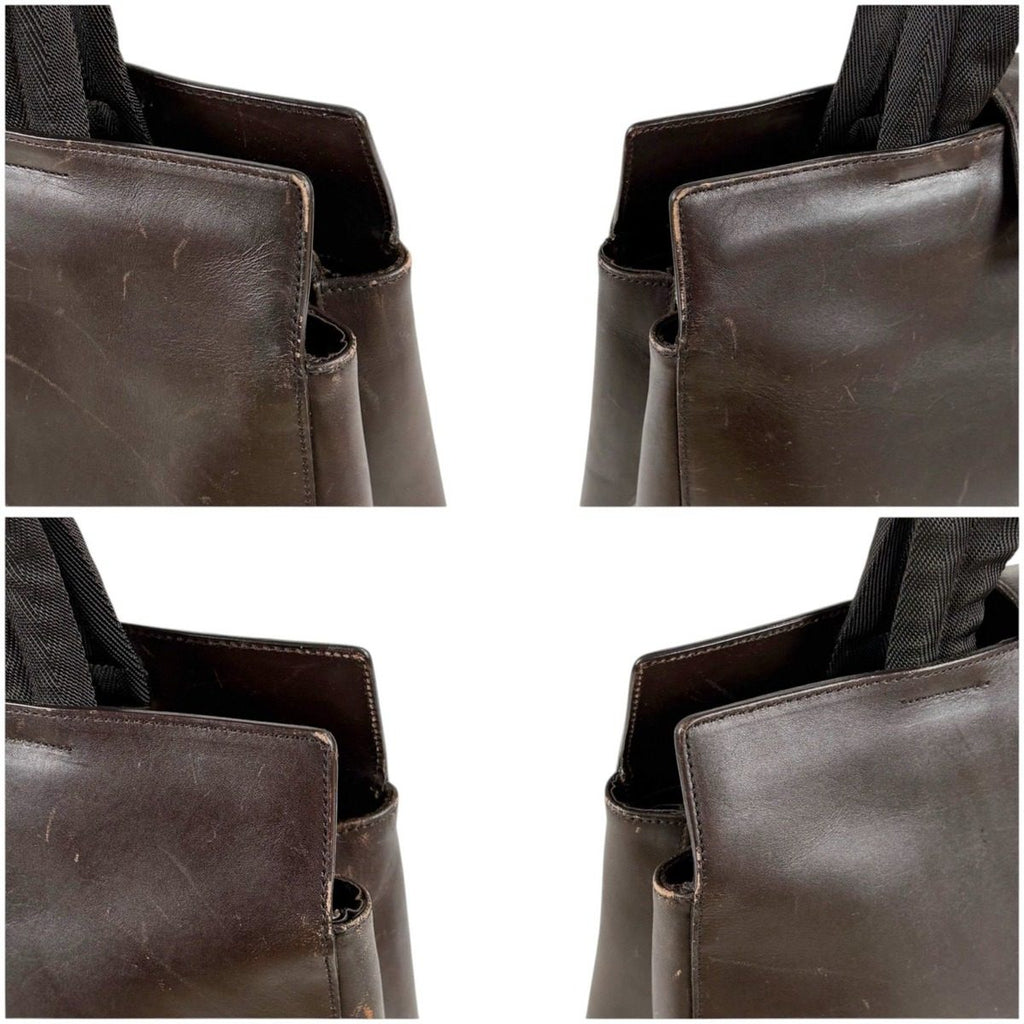 Prada Leather Tote with Pouch Embossed Logo Dark Brown Mini — view 5