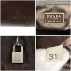 Prada Leather Tote with Pouch Embossed Logo Dark Brown Mini — view 9