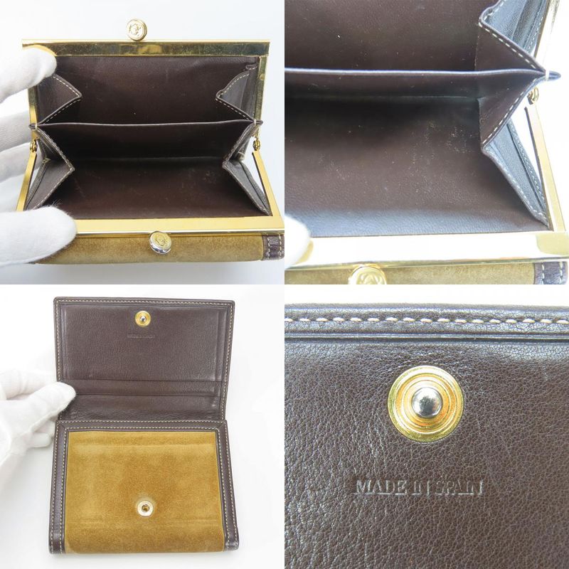 Loewe Trifold Wallet Suede Leather Khaki Brown Gold Hardware Anagram Clasp — view 6