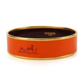 Hermes Bangle Emile GM Metal Cloisonne Orange Carved Gold Hardware Bracelet