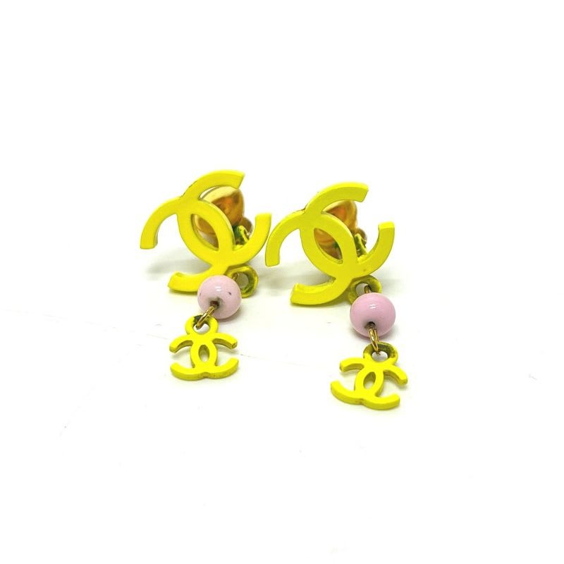 Chanel Earrings Coco Mark 2 Rows Metal Yellow — view 2