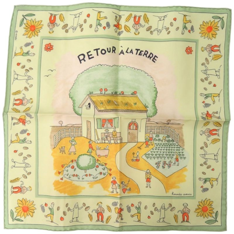 Hermes Pocket Chip Carre 45 Petit Retour A LA Terre Return To Home Silk