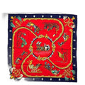 Hermes Scarf Carre 90 Red Navy Feather and Bell