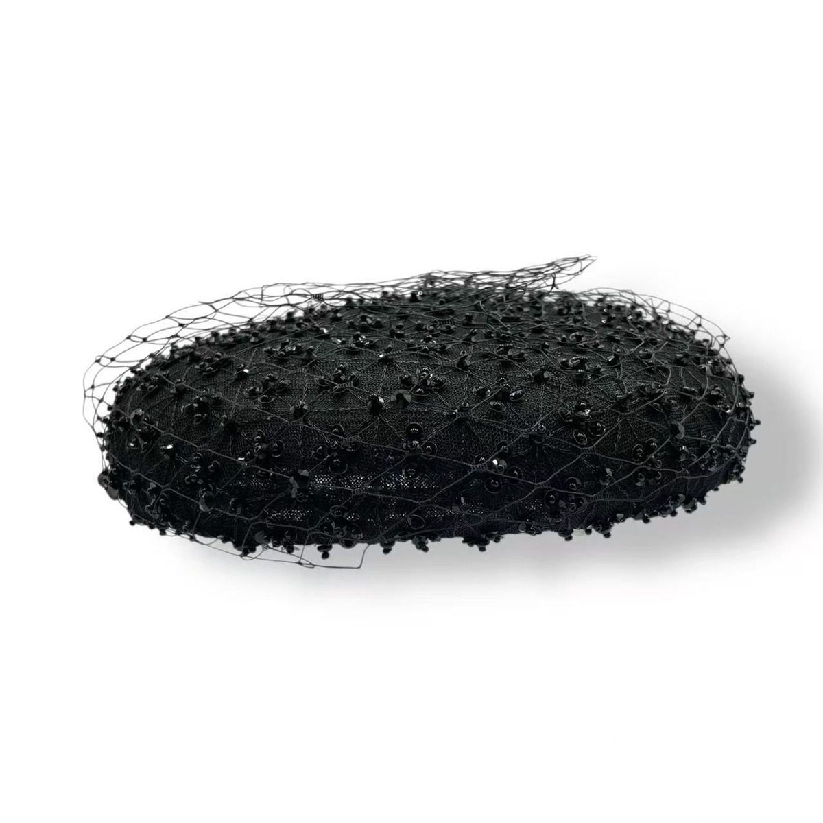 Dior Beret Bijou Netted Toque Hat Black