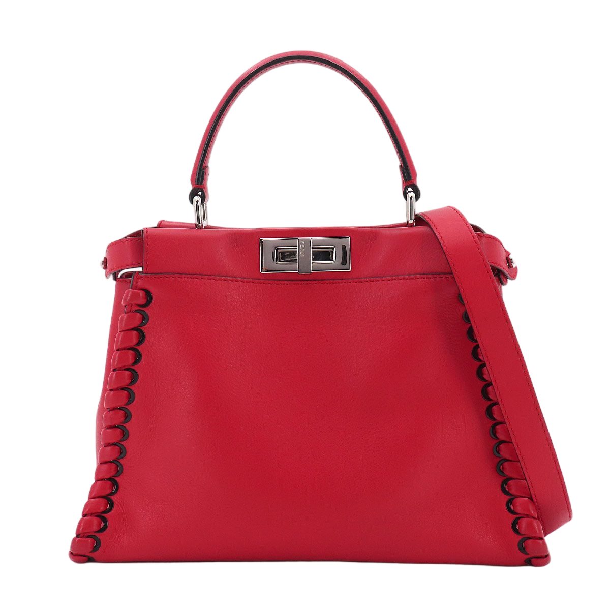 Fendi Peekaboo Shoulder Bag Leather Red Selleria