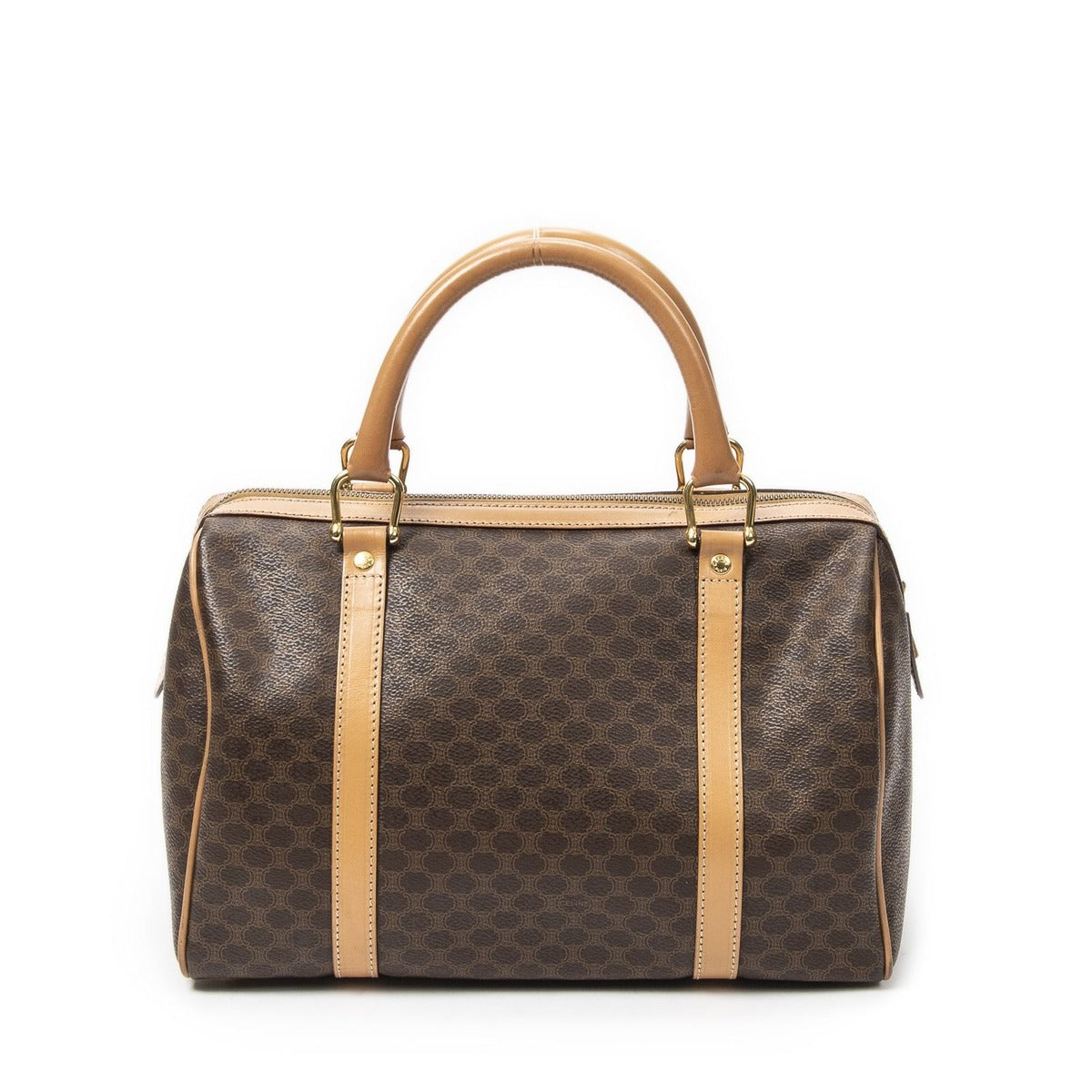 Celine Vintage Small Boston Brown Beige Macadam Canvas — view 5