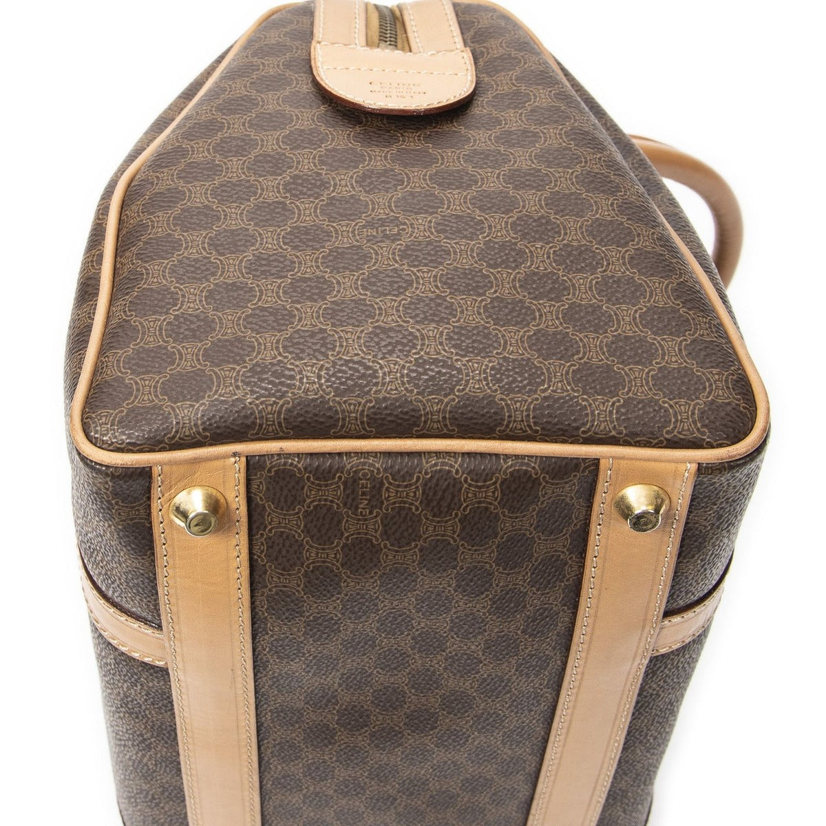 Celine Vintage Small Boston Brown Beige Macadam Canvas — view 8
