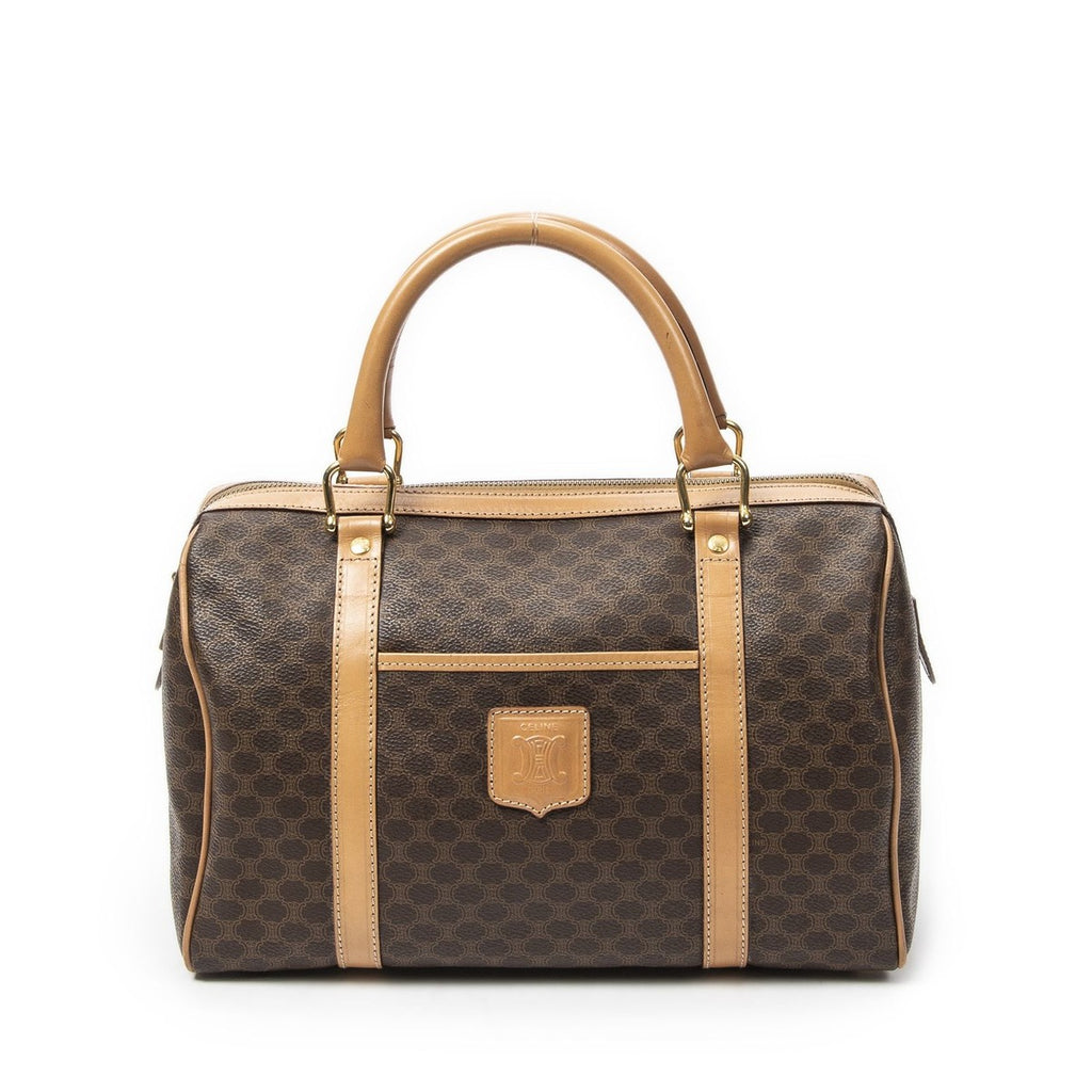 Celine Vintage Small Boston Brown Beige Macadam Canvas