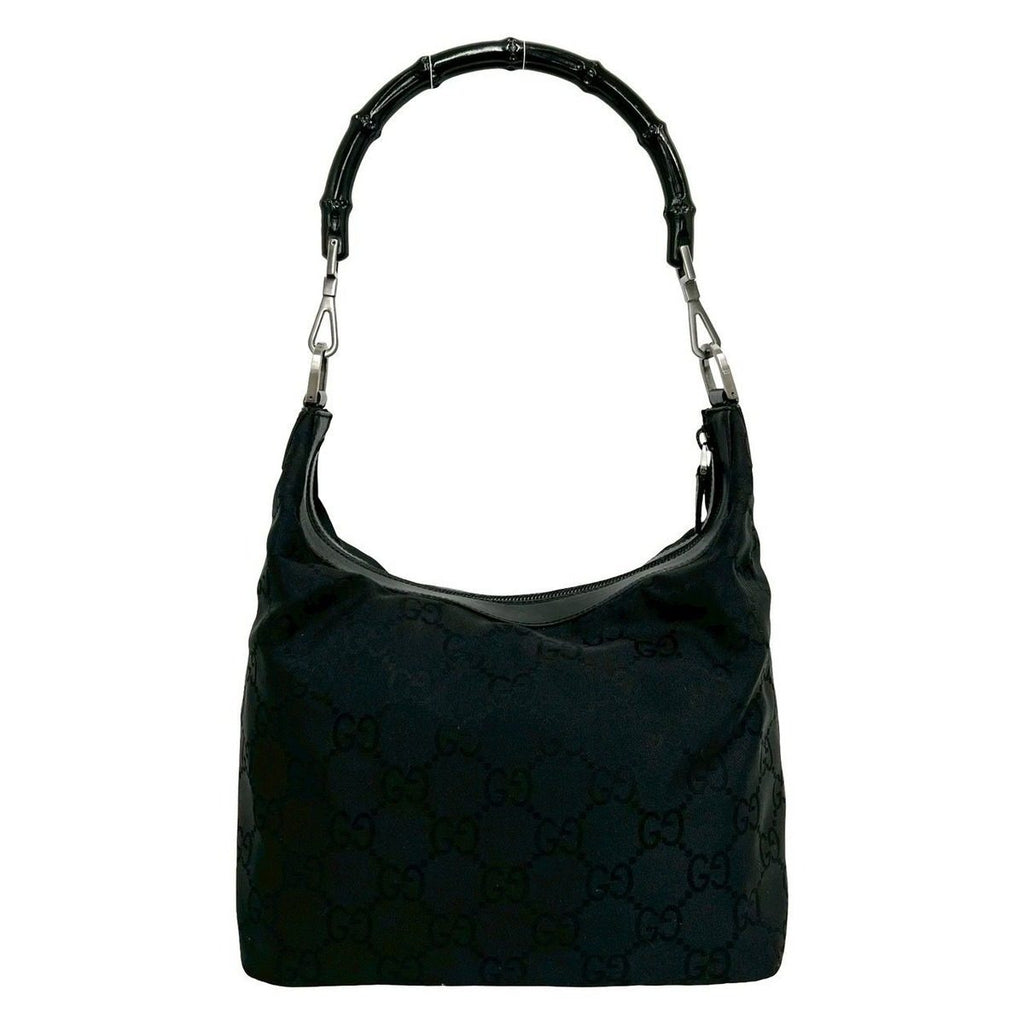 Gucci GG Canvas Bamboo Leather Shoulder Bag Semi Black — view 3