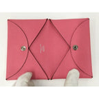 Hermes Calvi Card Case Leather Pink Stamped — view 2