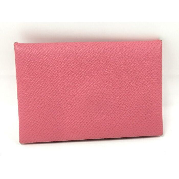 Hermes Calvi Card Case Leather Pink Stamped — view 3