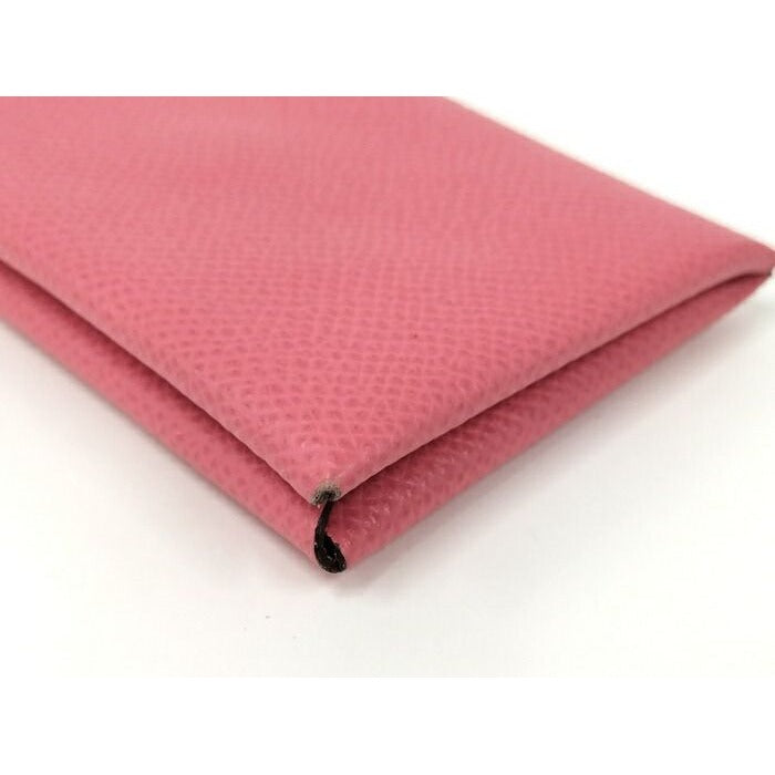 Hermes Calvi Card Case Leather Pink Stamped — view 5