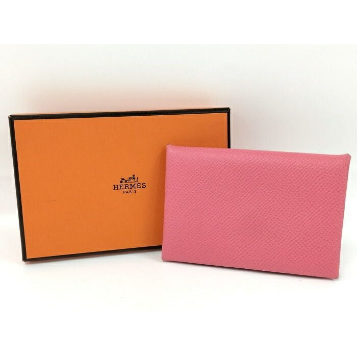 Hermes Calvi Card Case Leather Pink Stamped — view 9