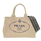 Prada Canapa Mini 1 Bg439 Canvas Beige Navy Tote Bag 0800