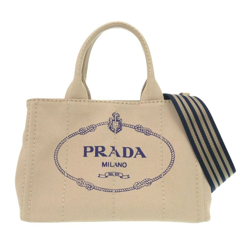 Prada Canapa Mini 1 Bg439 Canvas Beige Navy Tote Bag 0800