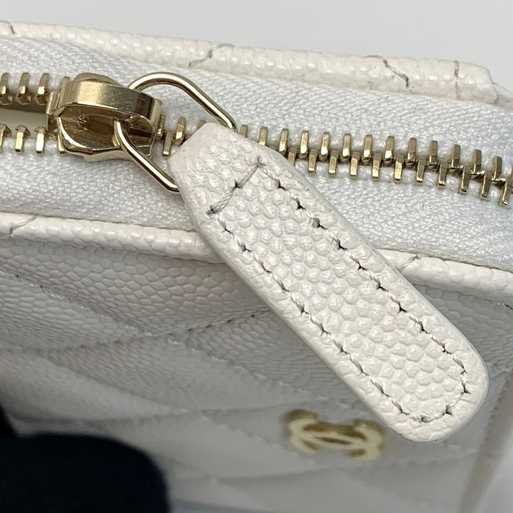 Chanel Coco Mark Caviar Leather Classic Zip Coin Purse Quilted Ap0216 White — view 5