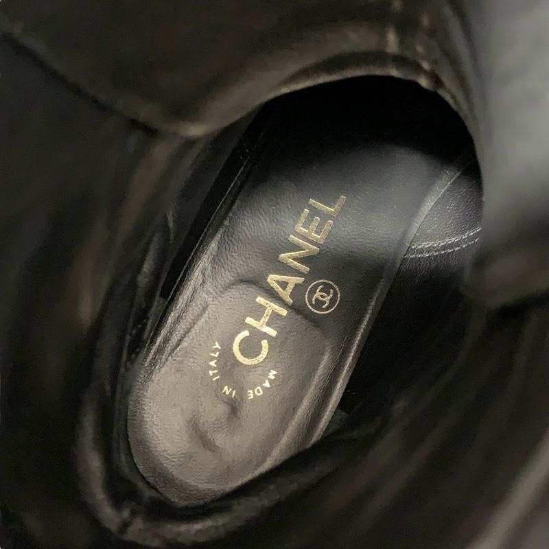Chanel Boots Short Shoes Leather Black Coco Mark Quilted Lace Up Middle — view 7