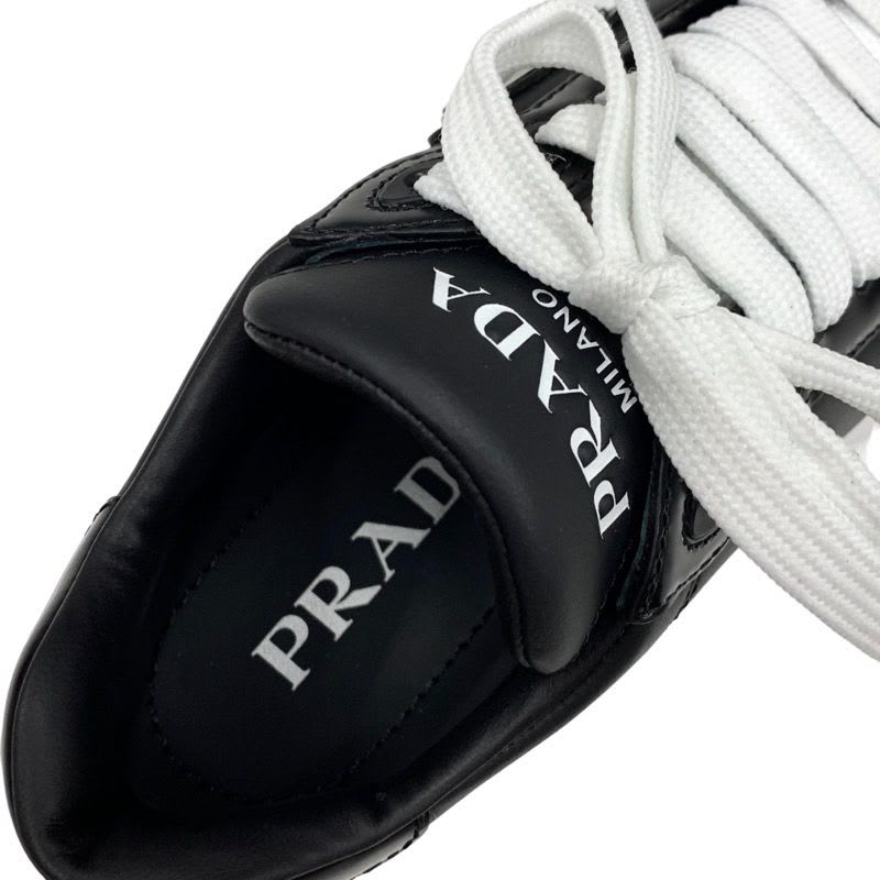 Prada Sneakers Shoes Leather Black White Triangle Logo — view 7