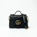 Gucci Bag Shoulder Black Gold GG Marmont Mini Top Handle 2-Way Handbag