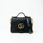 Gucci Bag Shoulder Black Gold GG Marmont Mini Top Handle 2-Way Handbag
