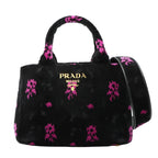Prada Canapa Mini 2-Way Bag Velour Leather Nero Pink Black