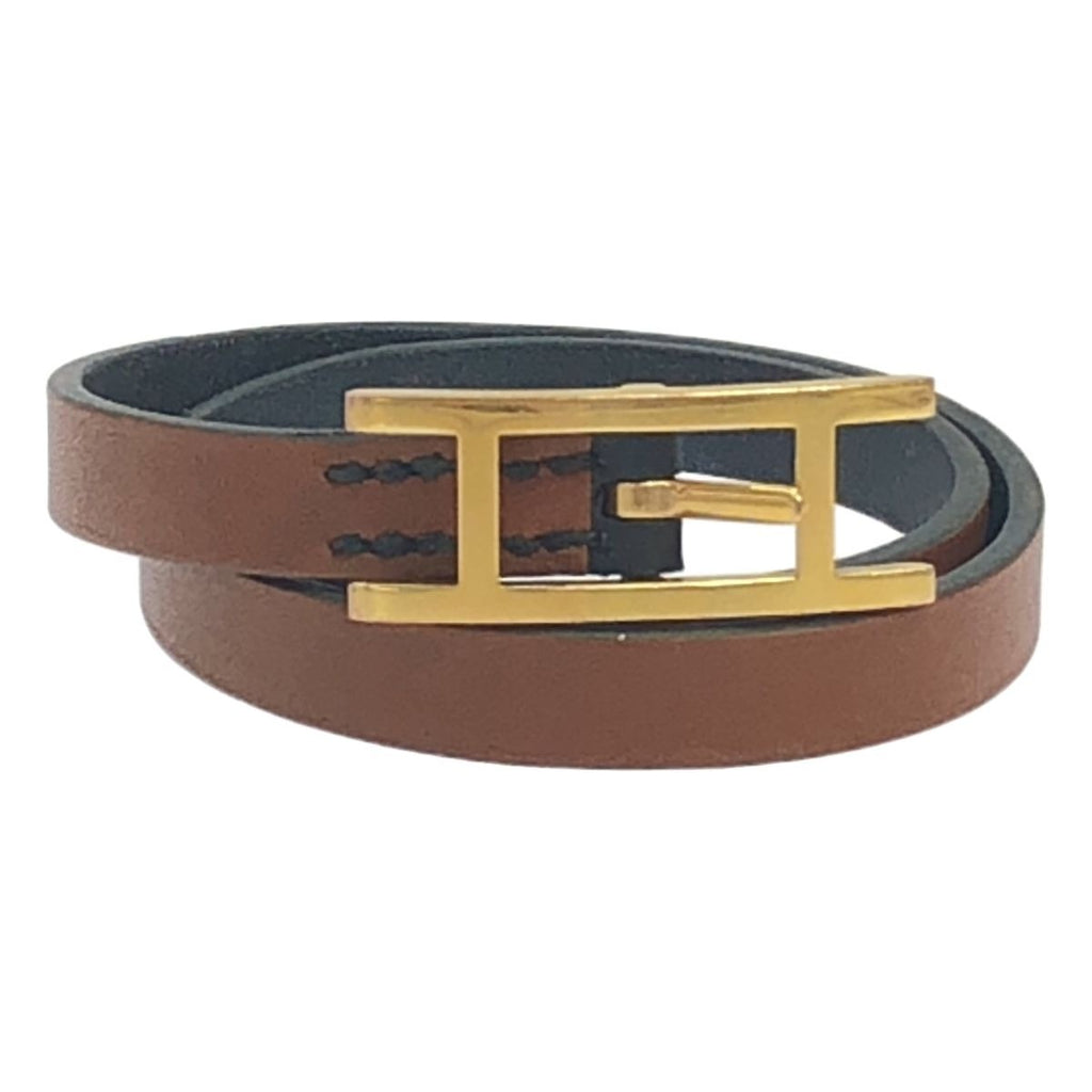 Hermes Behapi Double Tour Leather Bracelet Brown