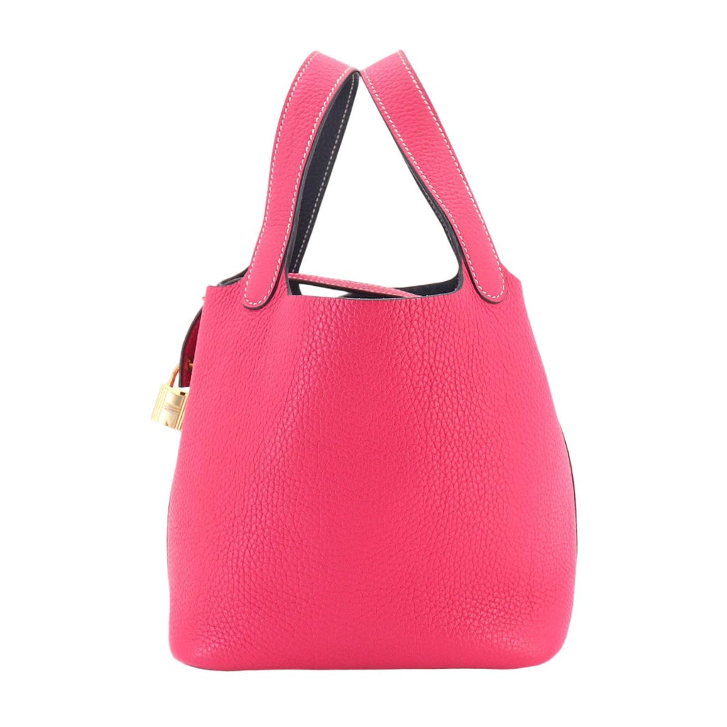 Hermes Picotin Lock 18 Kazak PM Hand Bag Taurillon Clemence Rose Blue New
