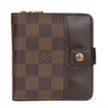 Louis Vuitton Bifold Wallet Compact Zip Damier Ebene Brown Gold Hardware