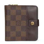 Louis Vuitton Bifold Wallet Compact Zip Damier Ebene Brown Gold Hardware