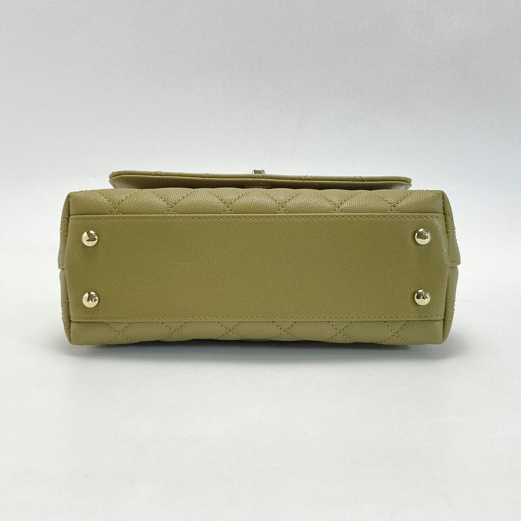 Chanel Quilted Coco Handle XS Handbag Olive Caviar Leather Chain — view 4
