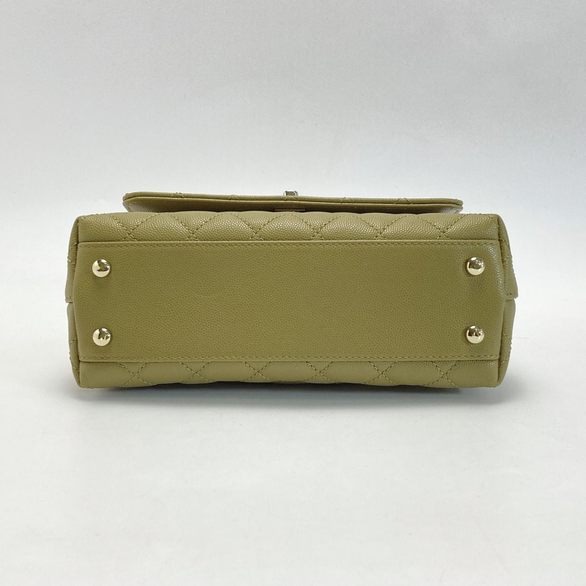 Chanel Quilted Coco Handle XS Handbag Olive Caviar Leather Chain — view 4