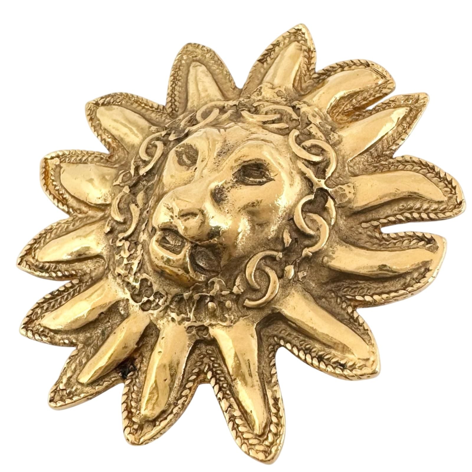 Chanel Lion Motif Gold Plated Brooch