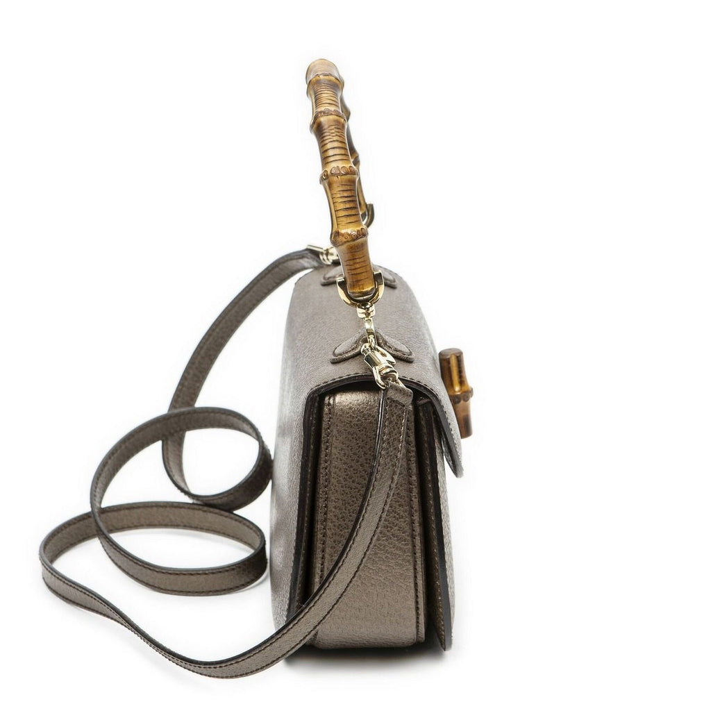 Gucci Small Bamboo Top Handle Flap Bag Blanc Grain Calfskin Leather — view 4