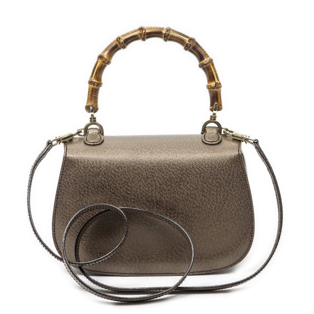 Gucci Small Bamboo Top Handle Flap Bag Blanc Grain Calfskin Leather — view 5