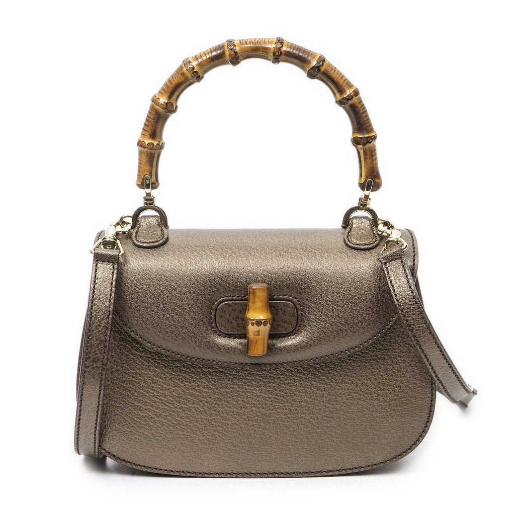 Gucci Small Bamboo Top Handle Flap Bag Blanc Grain Calfskin Leather