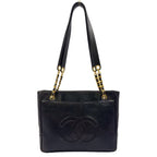 Chanel CC Logo Caviar Leather Black Shoulder Bag Gold