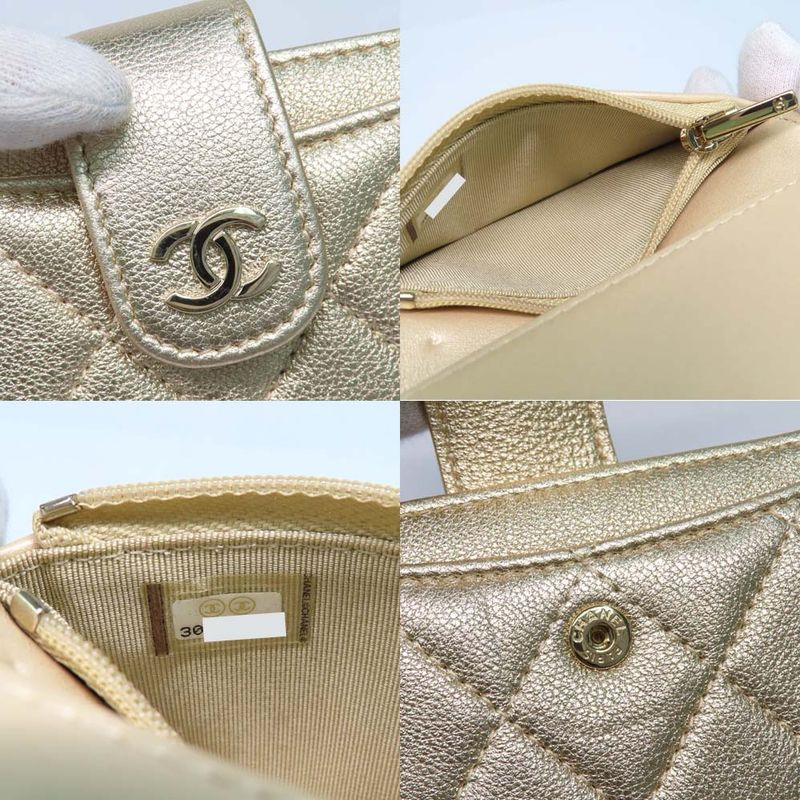 Chanel Classic Small Wallet Ap1991 Quilted Card Bifold Gold Mini — view 8