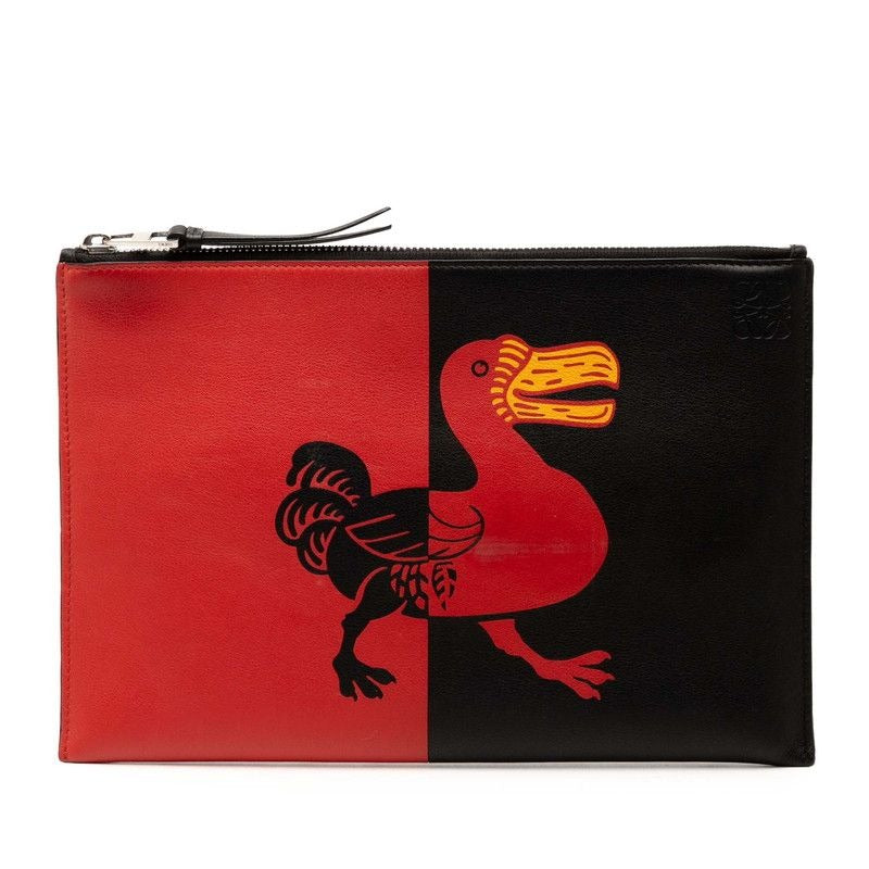 Loewe Anagram Bicolor Clutch Bag Second Black Red Leather
