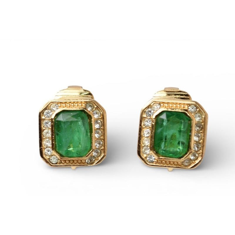 Christian Dior Earrings Vintage Rhinestone Green
